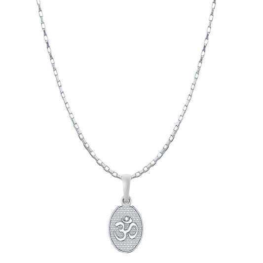 Akshat Sapphire Sterling Silver (92.5% purity) Spiritual OM Chain Pendant (Pendant with Box Chain-22 inches) for Men & Women Pure Silver Divine OM Chain Locket for Health & Wealth