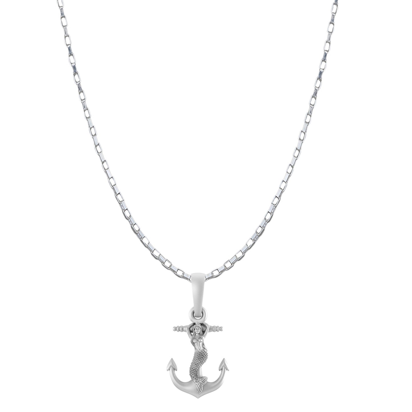 Akshat Sapphire Sterling Silver (92.5% purity) Ship Anchor Chain Pendant (Pendant with Box Chain-22 inches) for Men & Women Pure Silver Stylish and fashionable ship anchor chain Locket for Good Health & Wealth