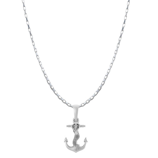 Akshat Sapphire Sterling Silver (92.5% purity) Ship Anchor Chain Pendant (Pendant with Box Chain-22 inches) for Men & Women Pure Silver Stylish and fashionable ship anchor chain Locket for Good Health & Wealth