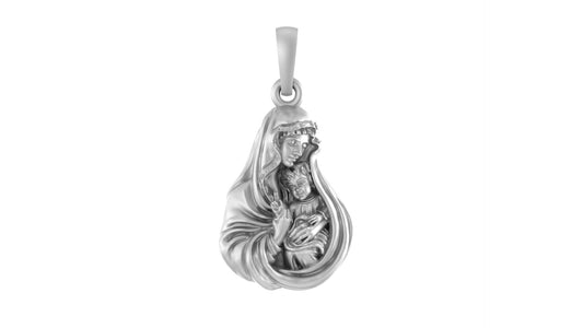 Akshat Sapphire Sterling Silver (92.5% purity) God Mother Mary chain Pendant (Pendant with Box Chain-22 inches) for Men & Women Pure Silver Mother Marry chain Locket for Good Health & Wealth