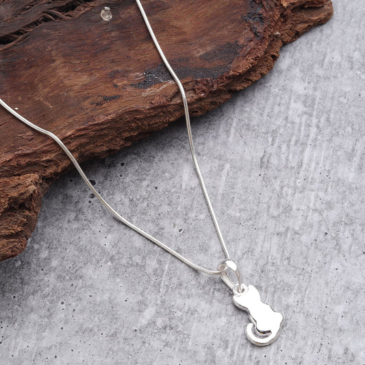 Akshat Sapphire Sterling Silver (92.5% purity) Stylish and Fashionable Cute Cat Chain Pendant (Pendant with Box Chain-22 inches) for Men & Women Pure Silver Cat Chain Locket for Happiness and joy