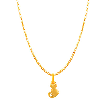22KT Gold Plated Silver (92.5% Purity) Pure Silver Stylish and Fashionable Cute Cat Chain Pendant (Locket with Box Chain-22 inches) for Men & Women