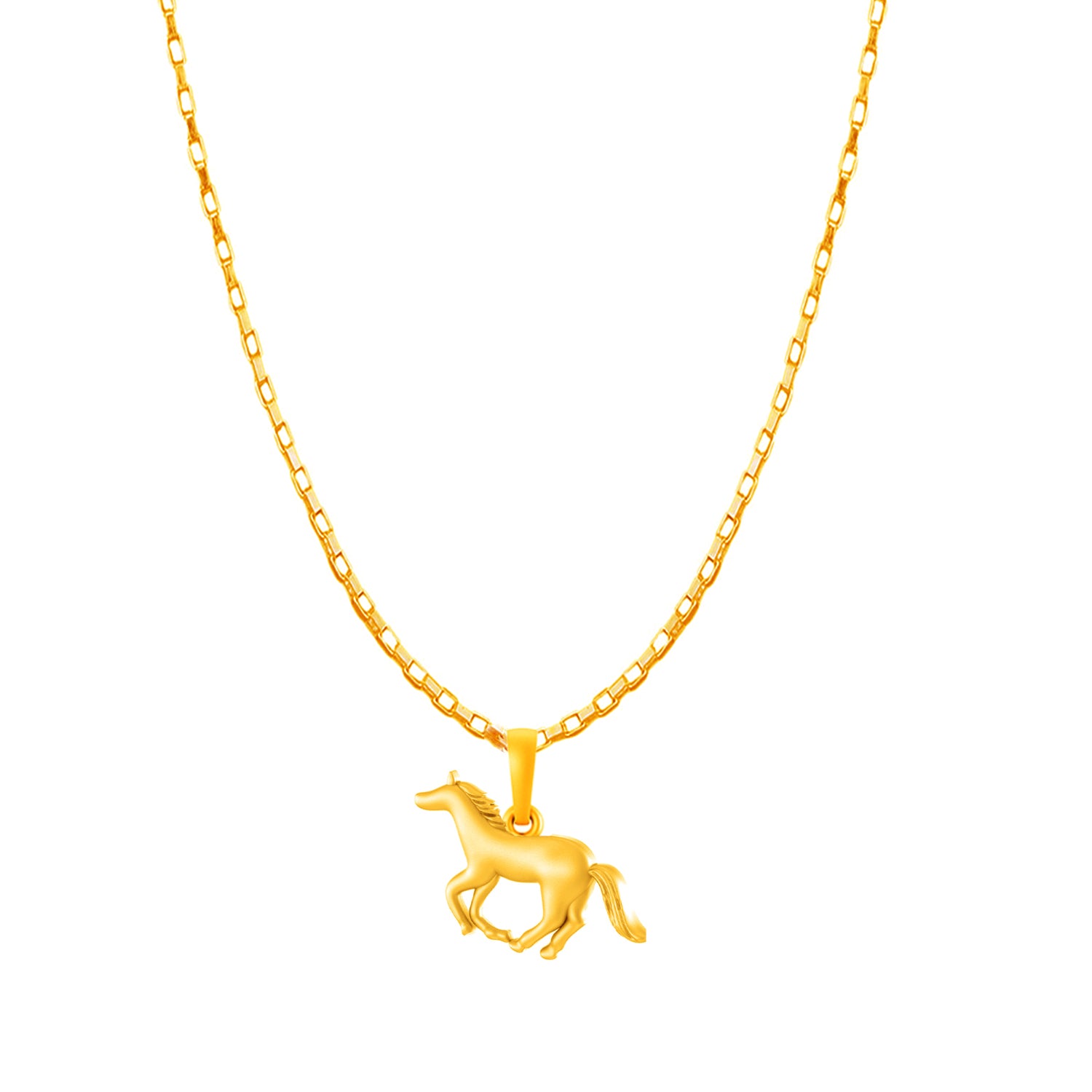 Akhsat Sapphire 22KT Gold Plated  Sterling Silver (92.5% purity) Strength Symbolic Horse Chain Pendant (Pendant with Box Chain-22 inches) for Men & Women Pure Silver Horse Chain Locket to represent strength and power