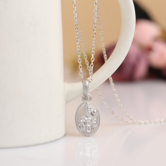 God Hanuman Chain Pendant (Pendant with Box Chain- 22 inches) for Men & Women Pure Silver Lord bajrang bali Chain Locket for Good Health & Wealth