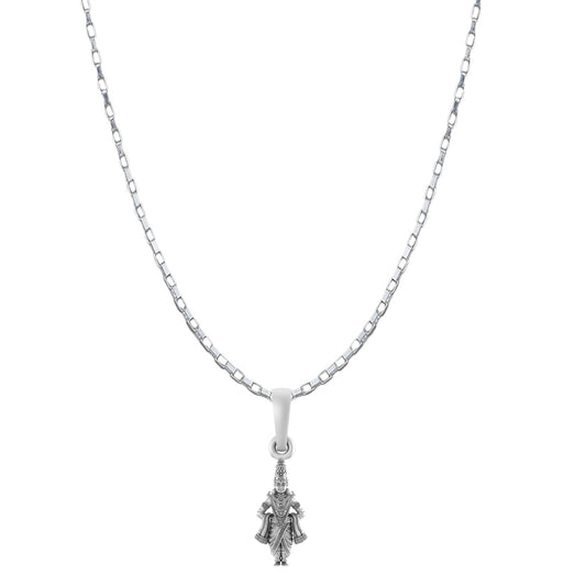 Akshat Sapphire Sterling Silver (92.5% purity) God Vitthal Chain Pendant (Pendant with Box Chain-22 inches) for Men & Women Pure Silver Lord Vitthal Chain Locket for Good Health & Wealth