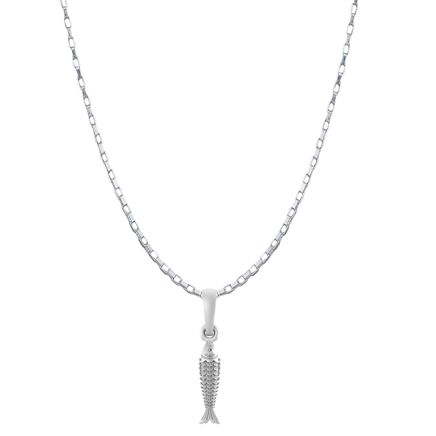 Akshat Sapphire Sterling Silver (92.5% purity) Stylish and Fashionable Fish Chain Pendant  (Pendant with Box Chain-22 inches) for Men & Women Pure Silver Fish Chain Locket for Happiness and joy