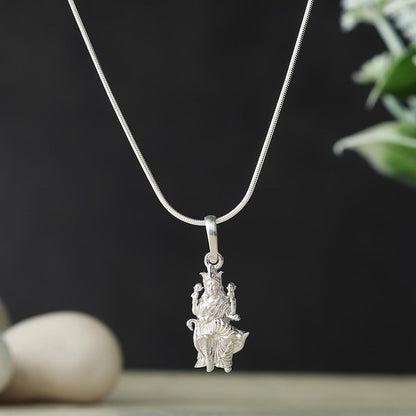 Akshat Sapphire Sterling Silver (92.5% purity) Goddess Mansa Devi Ji chain Pendant (Pendant with Box Chain-22 inches) for Men & Women Pure Silver Maa Mansa Devi Shaktipeeth chain Locket for Good Health & Wealth