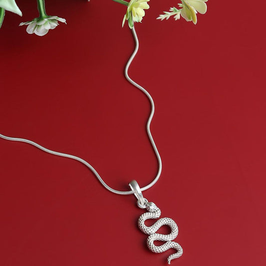 Stylish snake Pure Silver 92.5% purity Chain pendant by Akshat Sapphire snake Pendant (Pendant with Box Chain-22 inches)