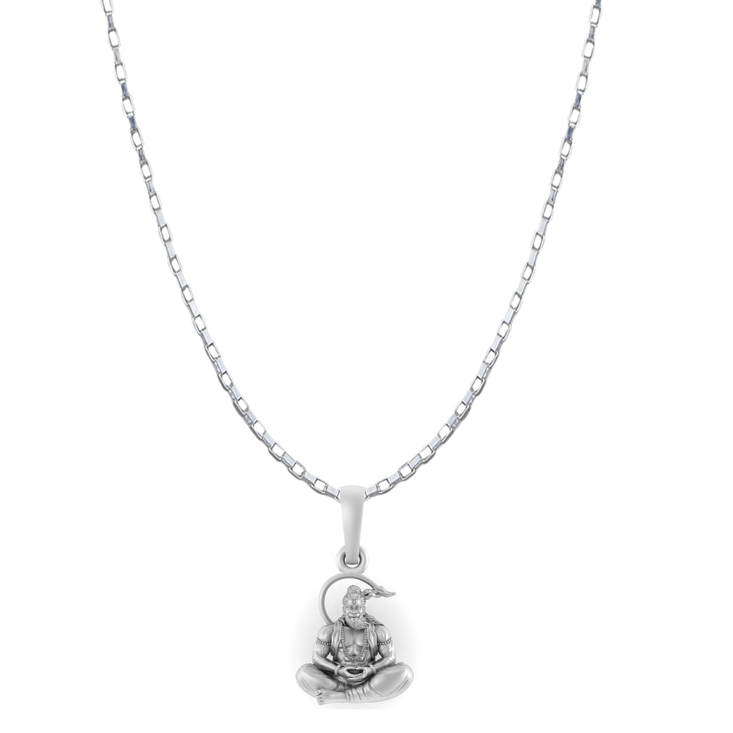 God Hanuman Pure Silver 92.5% purity Chain pendant by Akshat Sapphire (Pendant with Box Chain-22 inches)