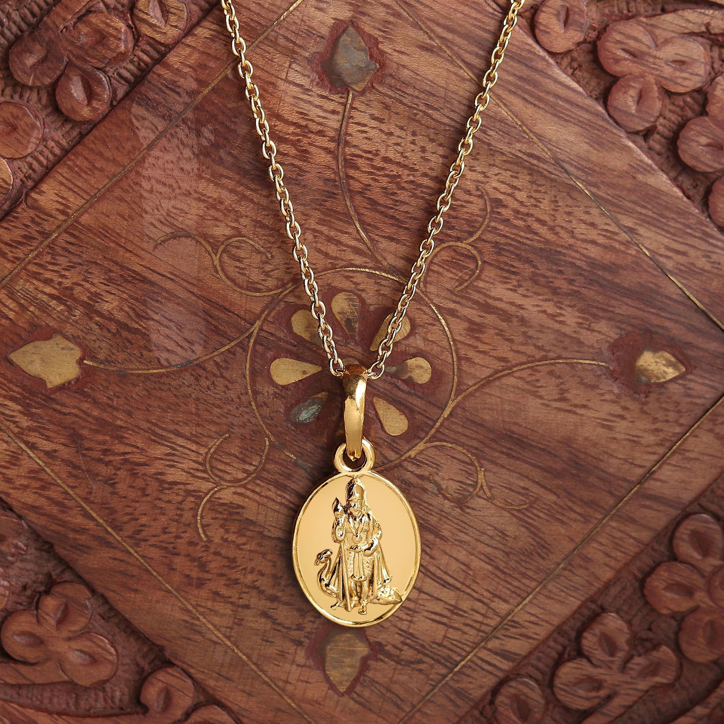 22KT Gold Plated God Kartikeya Pure Silver 92.5% purity Chain with Murugan Pendant (Pendant with Box Chain-22 inches)