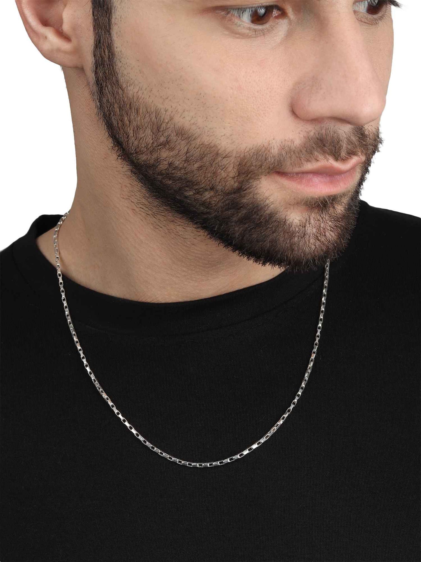 Alphabet A Chain Pendant for Men 22 Inches Box Chain by Akshat Sapphire 92.5 Silver MPSB8001_A