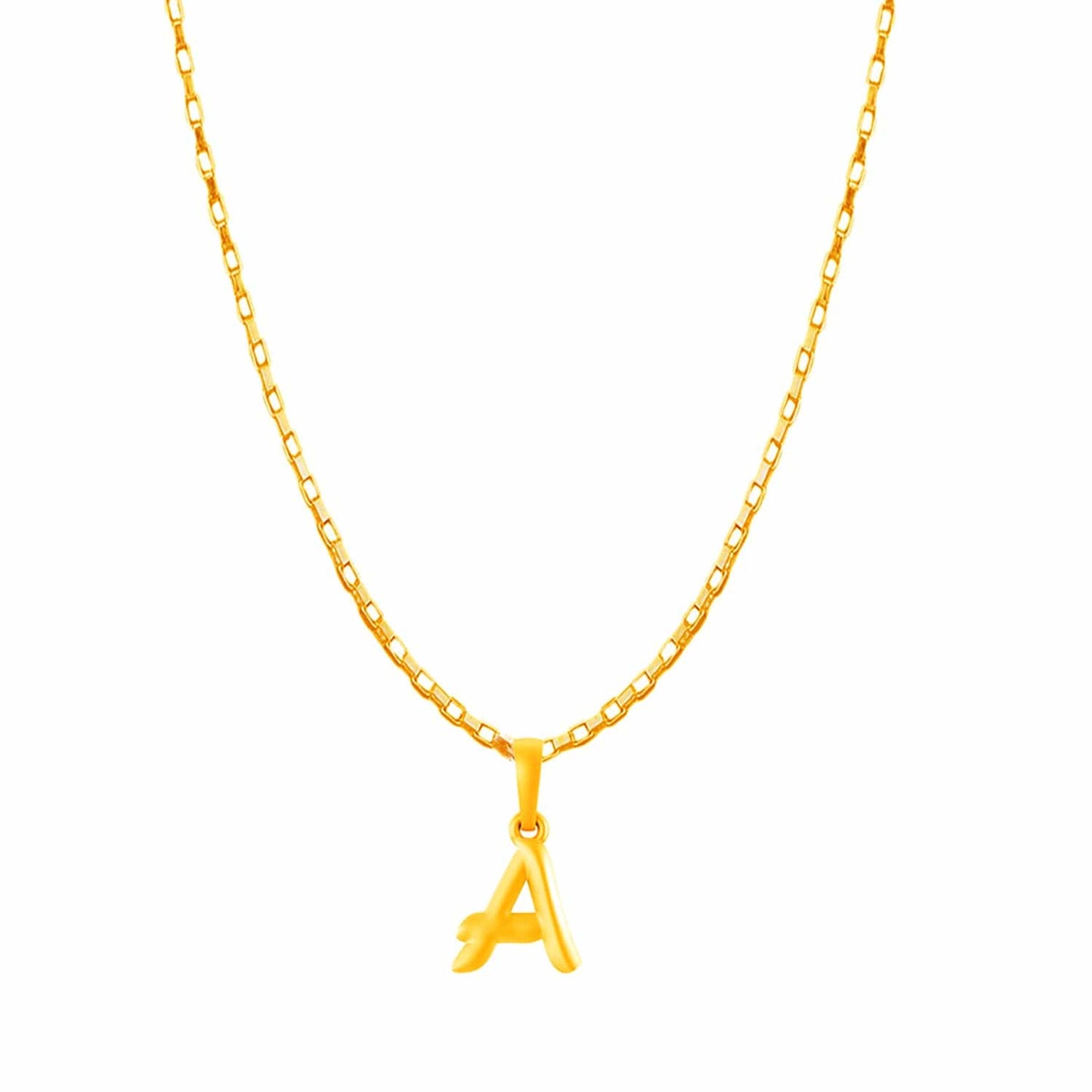 22KT Gold Plated Pure Silver (92.5% purity) precious Name alphabet chain pendant (Locket with Box chain- 22 Inches)