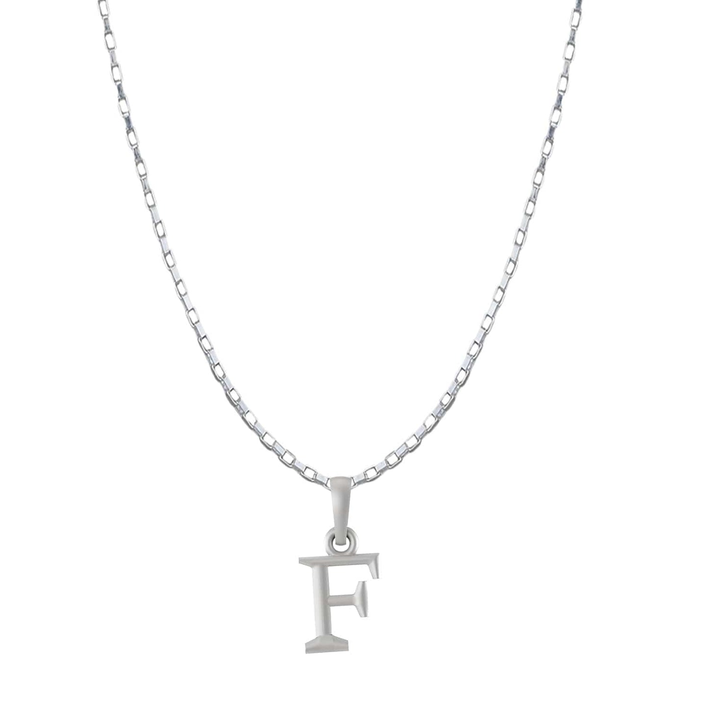 Alphabet F Chain Pendant for Men 22 Inches Box Chain by Akshat Sapphire 92.5 Silver MPSB8006_F
