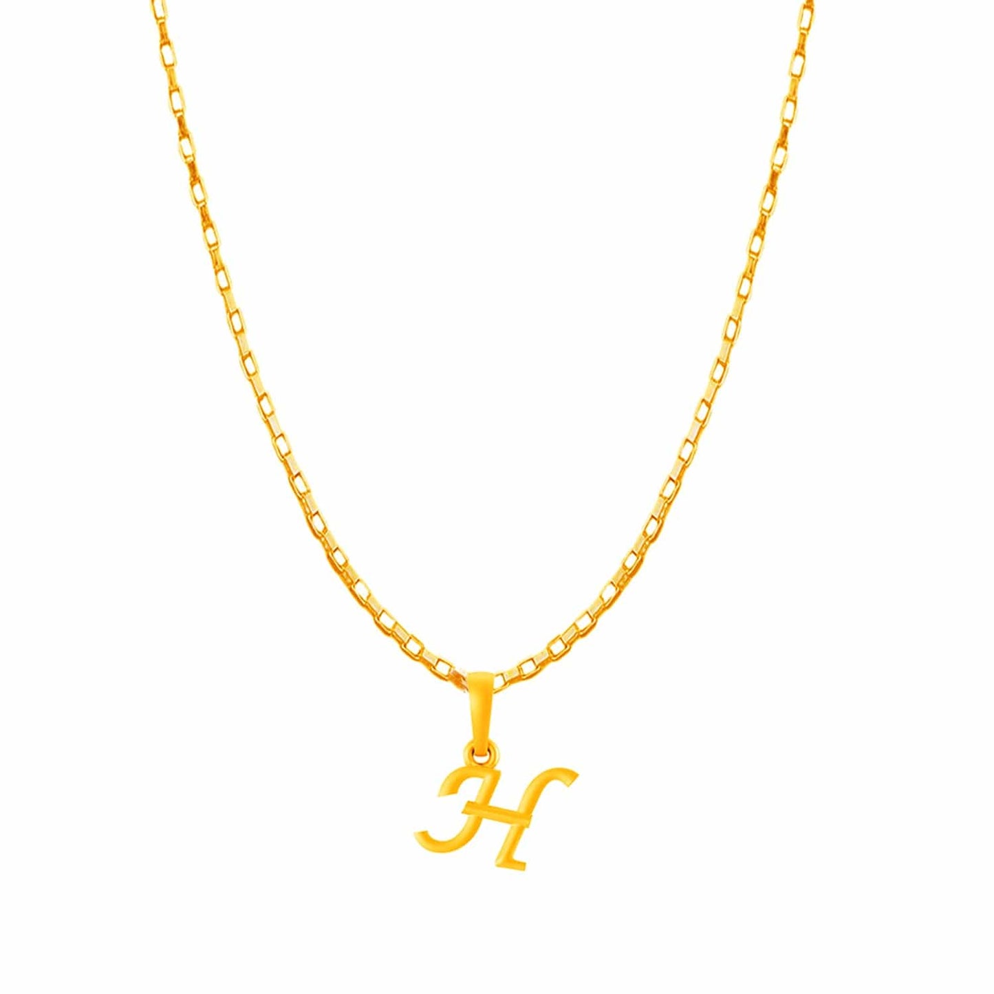 22KT Gold Plated Pure Silver (92.5% purity) precious Name alphabet chain pendant (Locket with Box chain- 22 Inches)