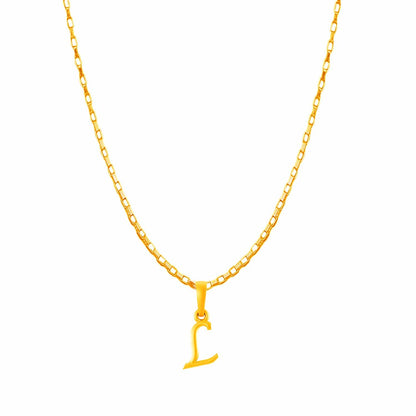 22KT Gold Plated Pure Silver (92.5% purity) precious Name alphabet chain pendant (Locket with Box chain- 22 Inches)