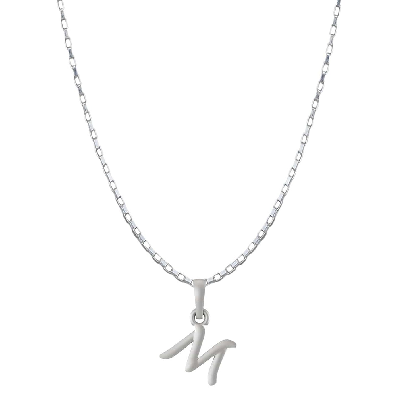 Alphabet M Chain Pendant for Men 22 Inches Box Chain by Akshat Sapphire 92.5 Silver MPSB8013_M