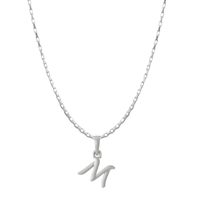 Alphabet M Chain Pendant for Men 22 Inches Box Chain by Akshat Sapphire 92.5 Silver MPSB8013_M