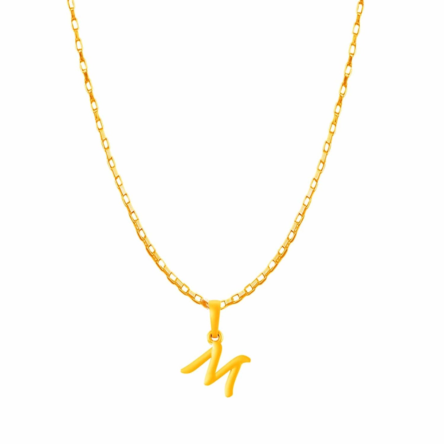 22KT Gold Plated Pure Silver (92.5% purity) precious Name alphabet chain pendant (Locket with Box chain- 22 Inches)