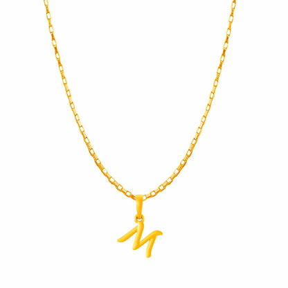 22KT Gold Plated Pure Silver (92.5% purity) precious Name alphabet chain pendant (Locket with Box chain- 22 Inches)
