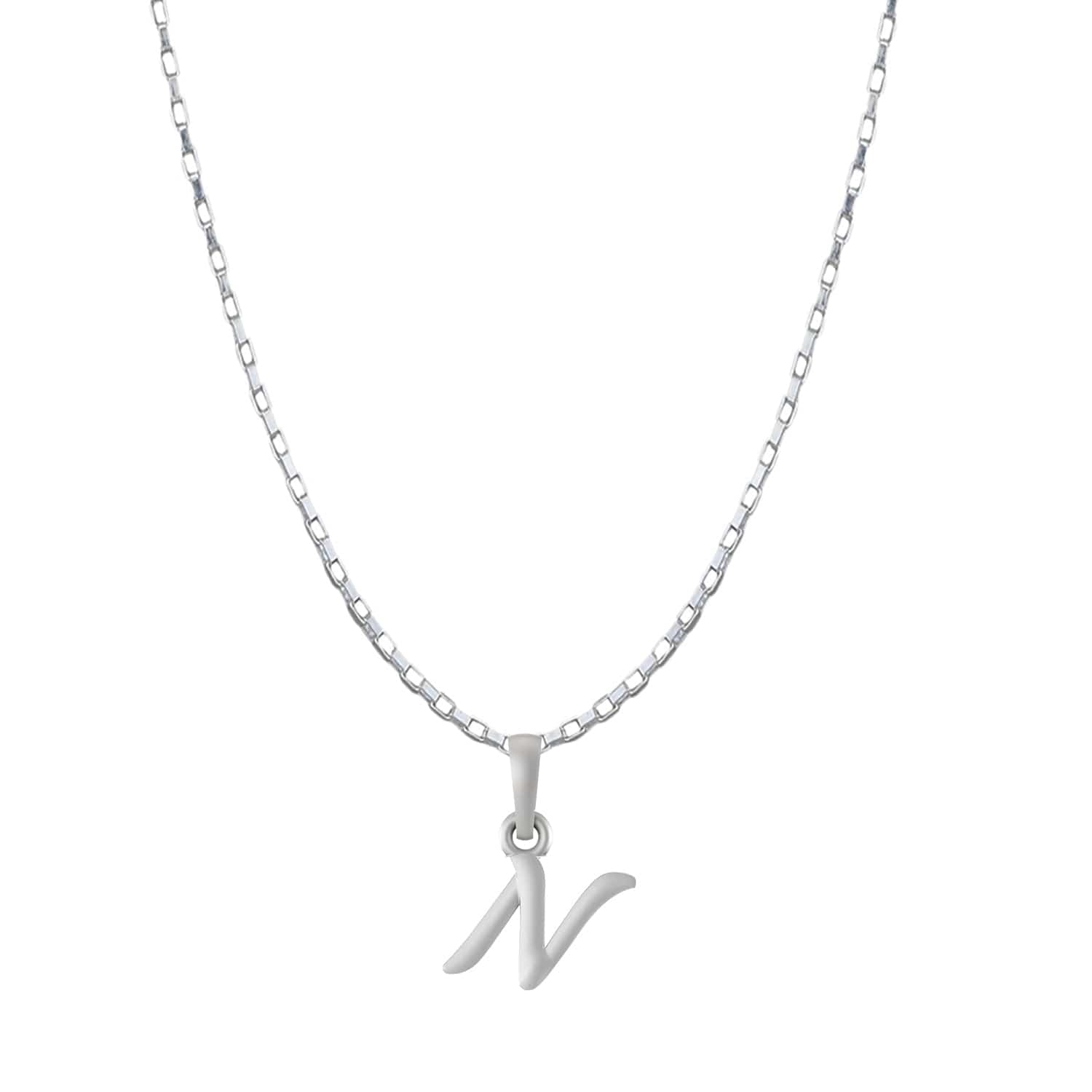 Akshat Sapphire Sterling Silver (92.5% purity) precious Name alphabet chain pendant (Pendnat with Box chain- 22 Inches) pure silver designer alphabet chain locket