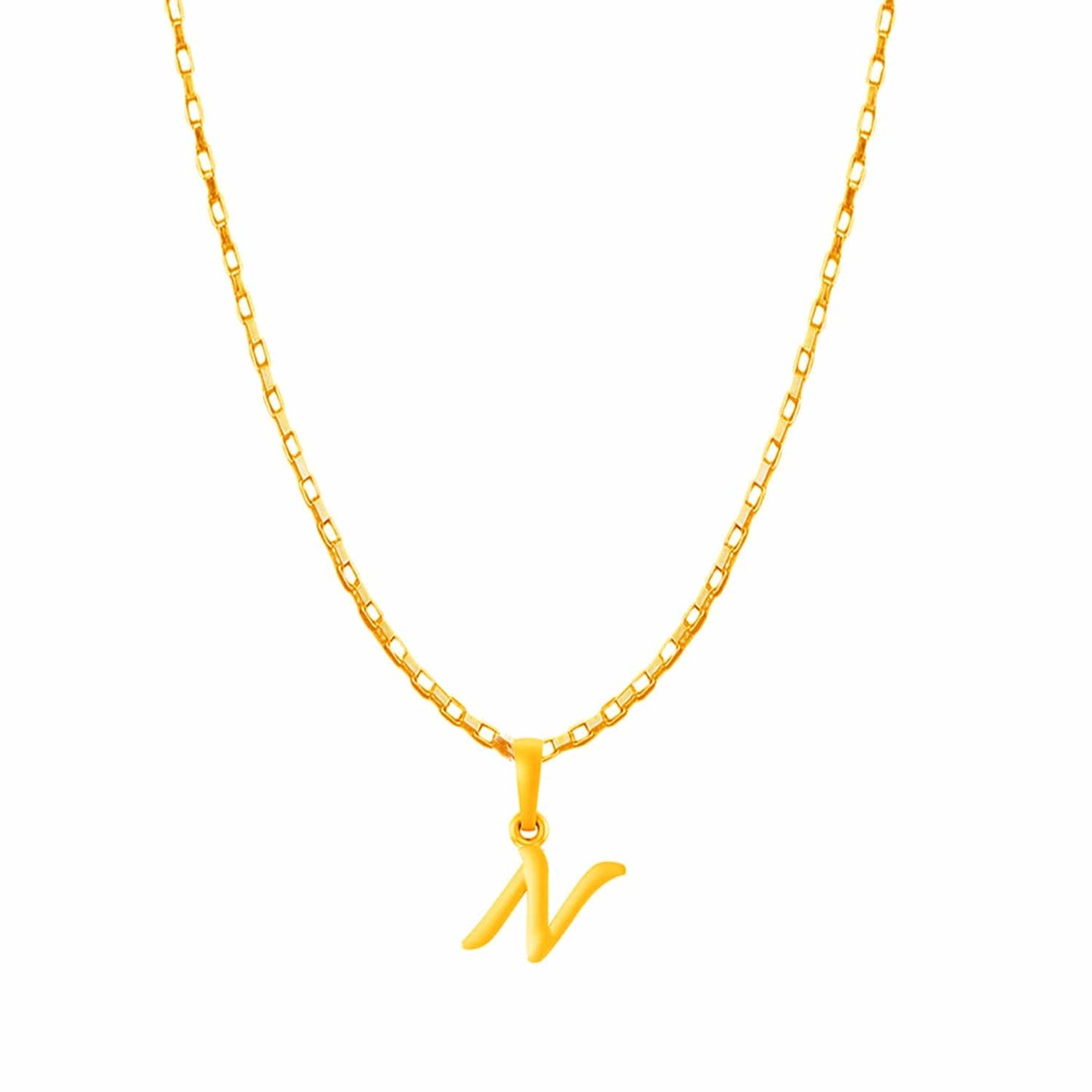 22KT Gold Plated Pure Silver (92.5% purity) precious Name alphabet chain pendant (Locket with Box chain- 22 Inches)