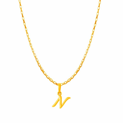 22KT Gold Plated Pure Silver (92.5% purity) precious Name alphabet chain pendant (Locket with Box chain- 22 Inches)
