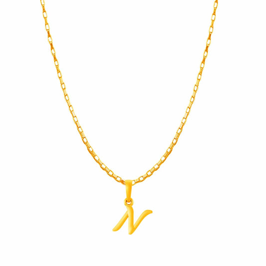 22KT Gold Plated Pure Silver (92.5% purity) precious Name alphabet chain pendant (Locket with Box chain- 22 Inches)