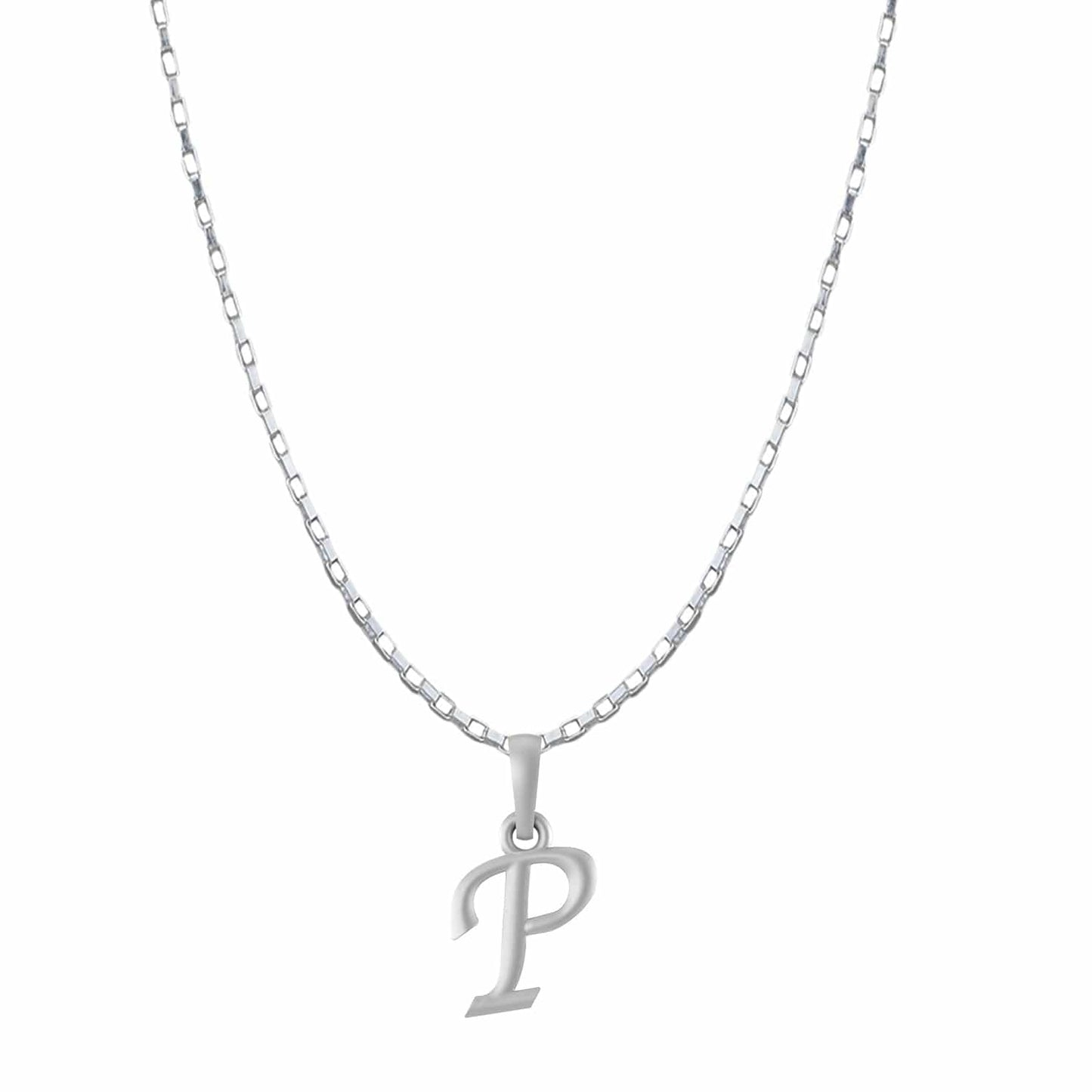 Alphabet P Chain Pendant for Men 22 Inches Box Chain by Akshat Sapphire 92.5 Silver MPSB8016_P