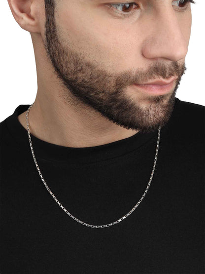 Alphabet P Chain Pendant for Men 22 Inches Box Chain by Akshat Sapphire 92.5 Silver MPSB8016_P