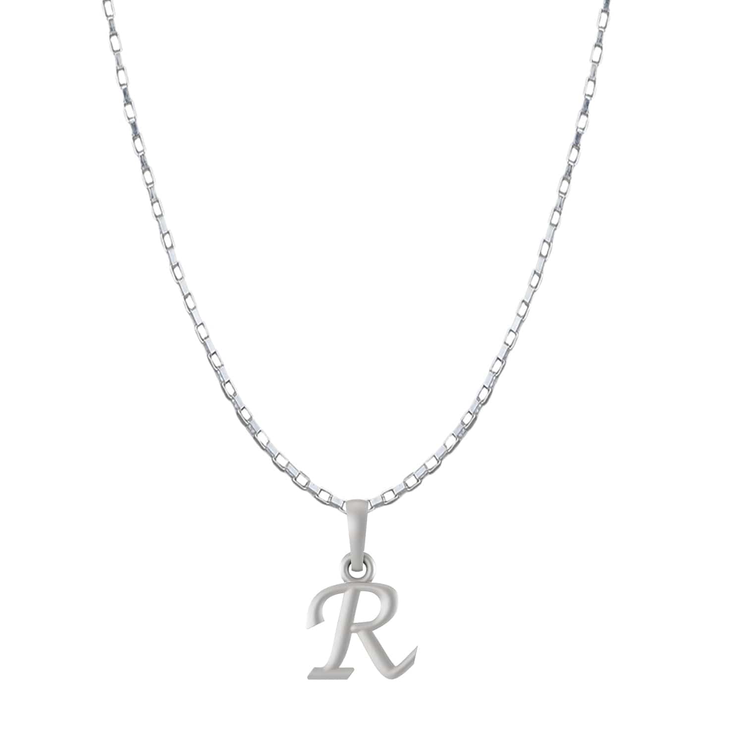Akshat Sapphire Sterling Silver (92.5% purity) precious Name alphabet chain pendant (Pendnat with Box chain- 22 Inches) pure silver designer alphabet chain locket