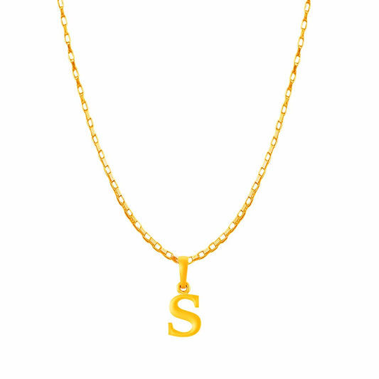 22KT Gold Plated Pure Silver (92.5% purity) precious Name alphabet chain pendant (Locket with Box chain- 22 Inches)