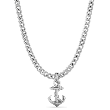 Akshat Sapphire Sterling Silver (92.5% purity) Ship Anchor Chain Pendant (Pendant with Curb Chain-22 inches) for Men & Women Pure Silver Stylish and fashionable ship anchor chain Locket for Good Health & Wealth