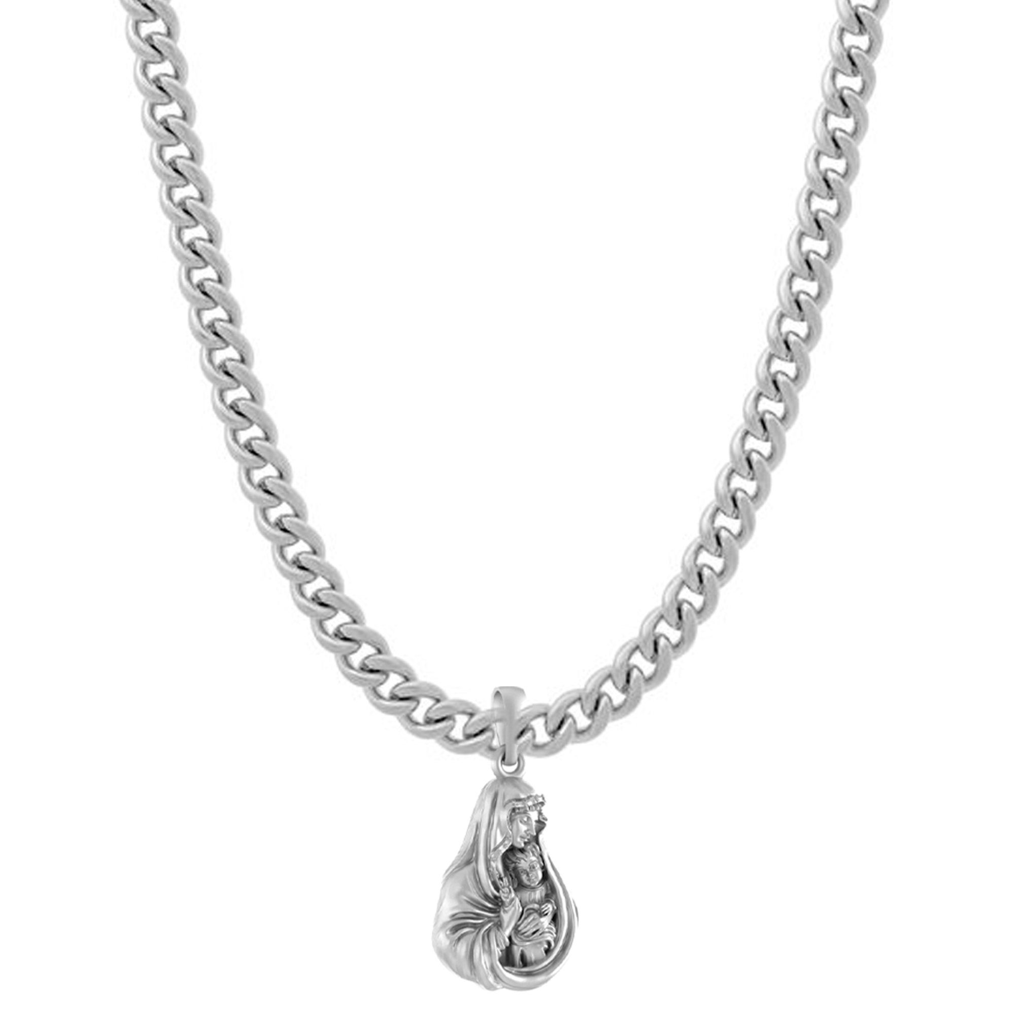 Akshat Sapphire Sterling Silver (92.5% purity) God Mother Mary chain Pendant (Pendant with Curb Chain-22 inches) for Men & Women Pure Silver Mother Marry chain Locket for Good Health & Wealth