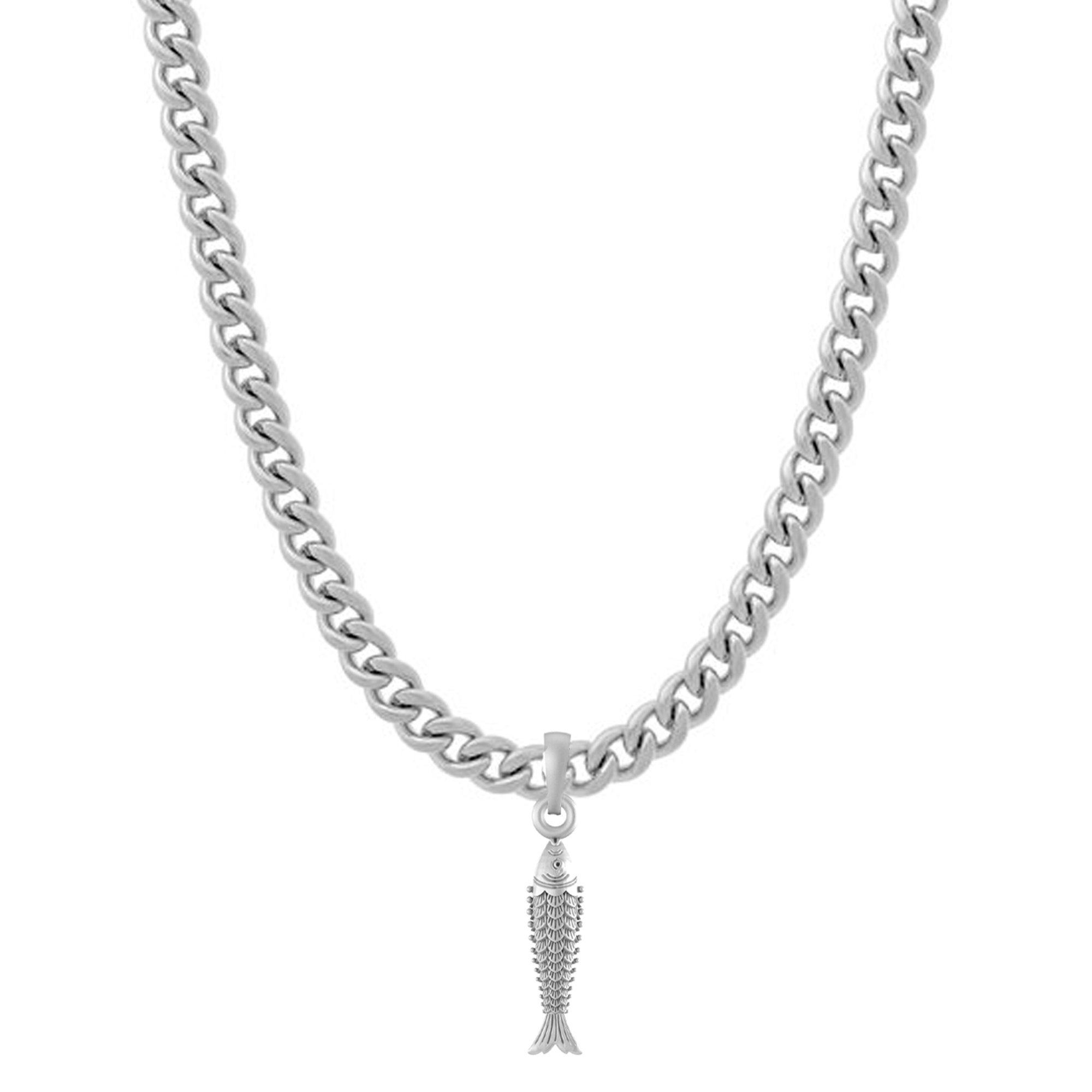 Akshat Sapphire Sterling Silver (92.5% purity) Stylish and Fashionable Fish Chain Pendant  (Pendant with Curb Chain-22 inches) for Men & Women Pure Silver Fish Chain Locket for Happiness and joy