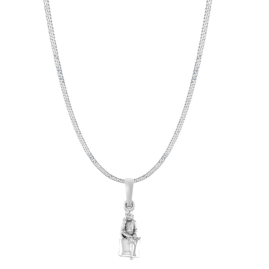 AKSHAT SAPPHIRE Sterling Silver (Silver with 92.5% purity) God Shree Sai Baba chain Pendant (Pendant with Curb Chain-22 inches) for Men & Women Pure Sterling Silver Lord Sai Baba chain Locket For Good Wealth & Health