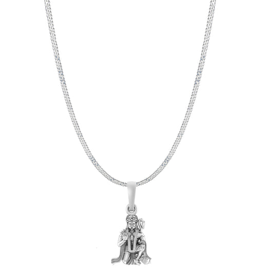God Hanuman Chain Pendant (Pendant with Curb Chain- 22 inches) for Men & Women Pure Silver Lord bajrang bali Chain Locket for Good Health & Wealth