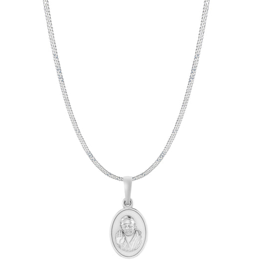 AKSHAT SAPPHIRE Sterling Silver (Silver with 92.5% purity) God Shree Sai Baba chain Pendant (Pendant with Curb Chain-22 inches) for Men & Women Pure Sterling Silver Lord Sai Baba chain Locket For Good Wealth & Health