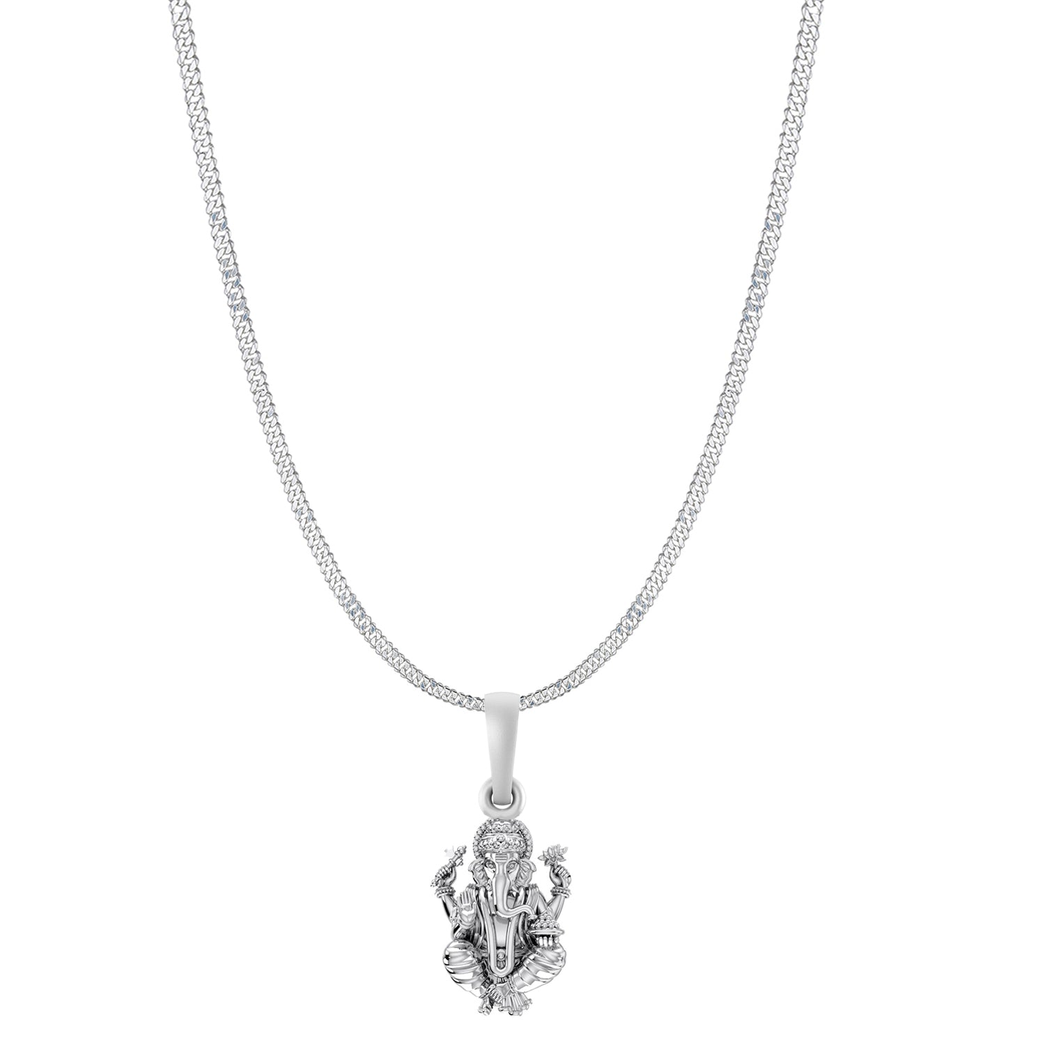 Akshat Sapphire Sterling Silver (92.5% purity) God Ganesha Chain Pendant (Pendant with Curb Chain-22 inches) for Men & Women Pure Silver Lord Ganapathy Chain Locket for Good Health & Wealth