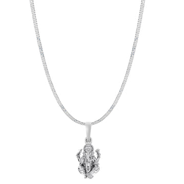 Akshat Sapphire Sterling Silver (92.5% purity) God Ganesha Chain Pendant (Pendant with Curb Chain-22 inches) for Men & Women Pure Silver Lord Ganapathy Chain Locket for Good Health & Wealth