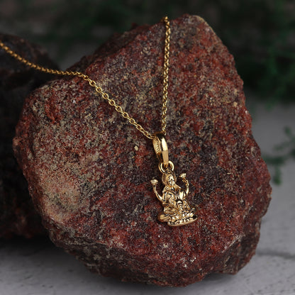 22KT Gold Plated Sterling Silver (92.5% Purity) Pure Silver Goddess Laxmi Ji Chain Pendant (Locket with Curb Chain-22 inches) for Men & Women