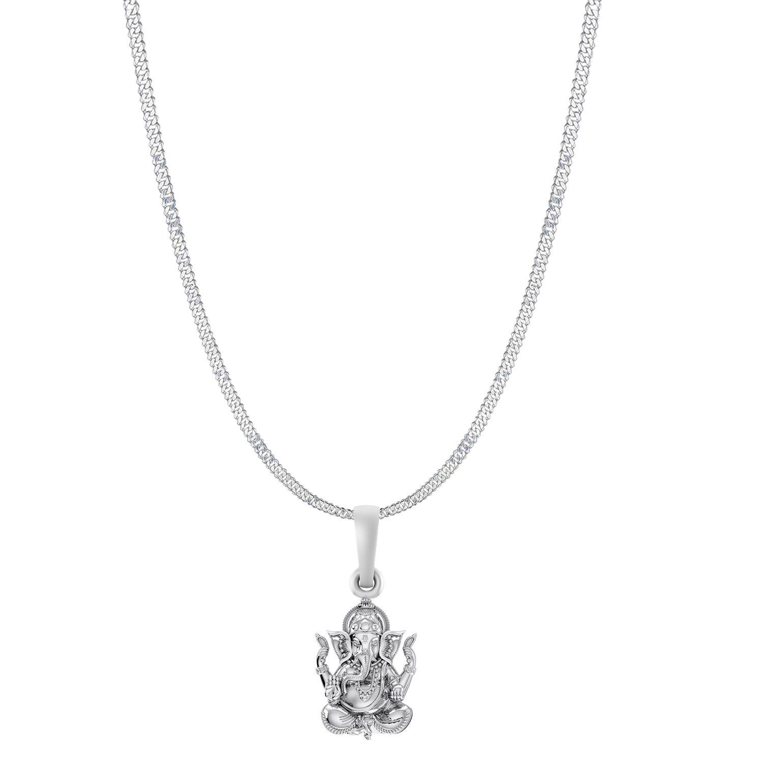 Akshat Sapphire Sterling Silver (92.5% purity) God Ganesha Chain Pendant (Pendant with Curb Chain-22 inches) for Men & Women Pure Silver Lord Ganapathy Chain Locket for Good Health & Wealth