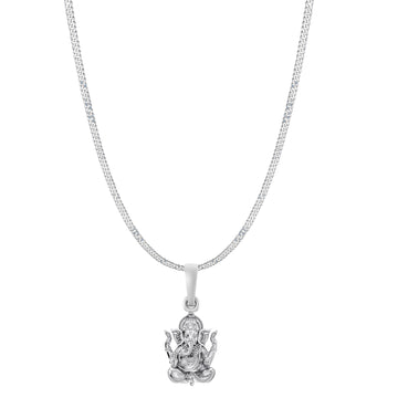 Akshat Sapphire Sterling Silver (92.5% purity) God Ganesha Chain Pendant (Pendant with Curb Chain-22 inches) for Men & Women Pure Silver Lord Ganapathy Chain Locket for Good Health & Wealth