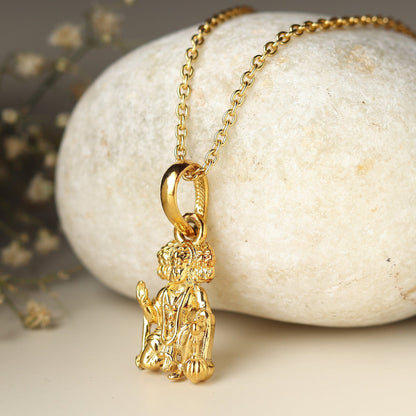 22KT Gold Plated Sterling Silver (92.5% Purity) Pure Silver God Panchmukhi Hanuman Chain Pendant (Locket with Curb Chain- 22 inches) for Men & Women