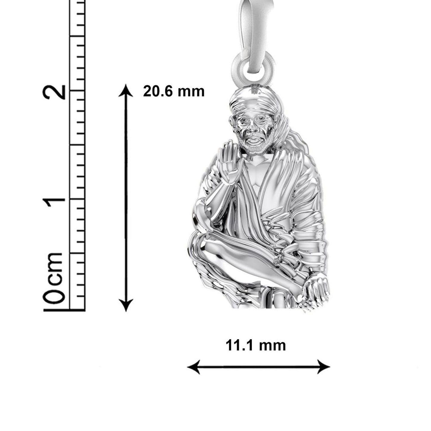 AKSHAT SAPPHIRE Sterling Silver (Silver with 92.5% purity) God Shree Sai Baba chain Pendant (Pendant with Curb Chain-22 inches) for Men & Women Pure Sterling Silver Lord Sai Baba chain Locket For Good Wealth & Health