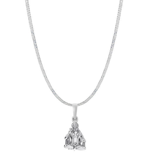 God Hanuman Chain Pendant (Pendant with Curb Chain- 22 inches) for Men & Women Pure Silver Lord bajrang bali Chain Locket for Good Health & Wealth