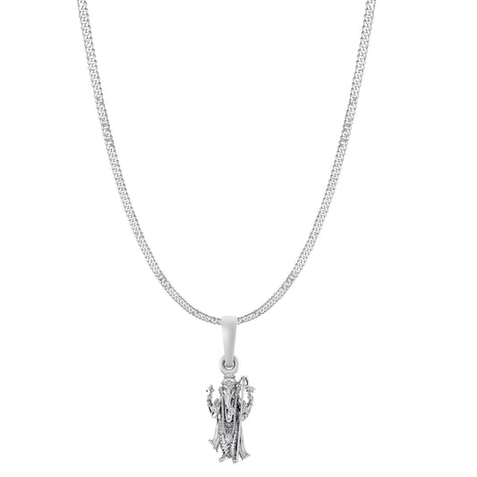 Akshat Sapphire Sterling Silver (92.5% purity) God Ganesha Chain Pendant (Pendant with Curb Chain-22 inches) for Men & Women Pure Silver Lord Ganapathy Chain Locket for Good Health & Wealth