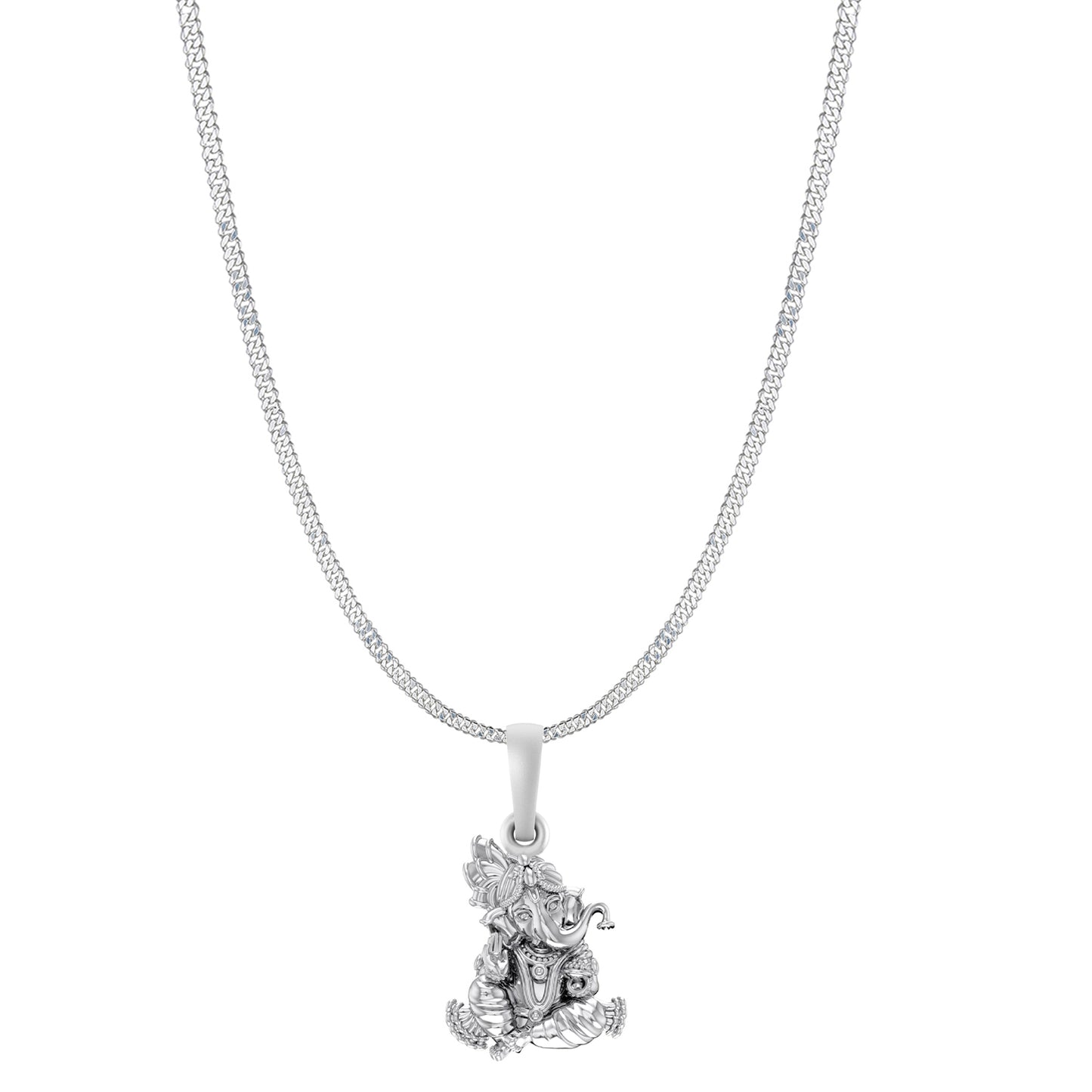 Akshat Sapphire Sterling Silver (92.5% purity) God Ganesha Chain Pendant (Pendant with Curb Chain-22 inches) for Men & Women Pure Silver Lord Ganapathy Chain Locket for Good Health & Wealth