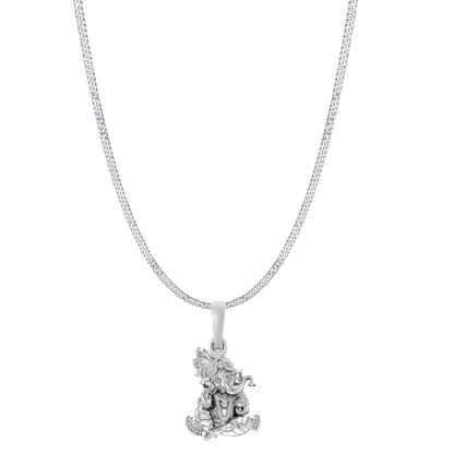 Akshat Sapphire Sterling Silver (92.5% purity) God Ganesha Chain Pendant (Pendant with Curb Chain-22 inches) for Men & Women Pure Silver Lord Ganapathy Chain Locket for Good Health & Wealth