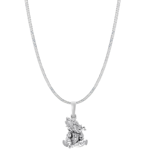 Akshat Sapphire Sterling Silver (92.5% purity) God Ganesha Chain Pendant (Pendant with Curb Chain-22 inches) for Men & Women Pure Silver Lord Ganapathy Chain Locket for Good Health & Wealth