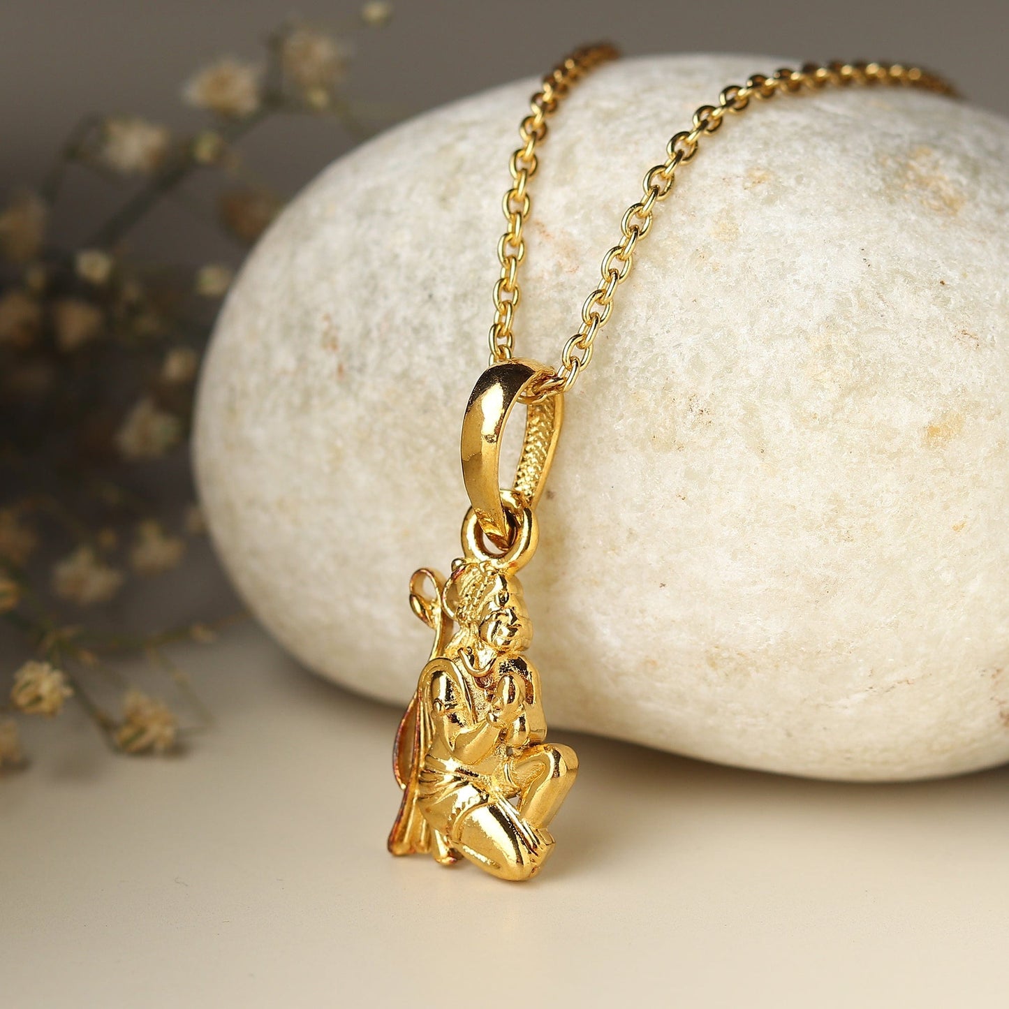 22KT Gold Plated God Hanuman/Bajrang Bali Chain Pendant (Locket with Curb Chain- 22 inches) for Men & Women